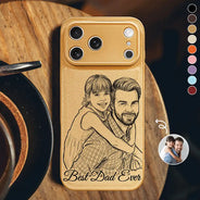 Custom Photo,Gift For Father,Dad - Children,Happy,Photo - Pencil Sketch (Bold),Proud - Custom Photo Bold Sketch Best Dad Ever I Love You - Personalized Leather Phone Case