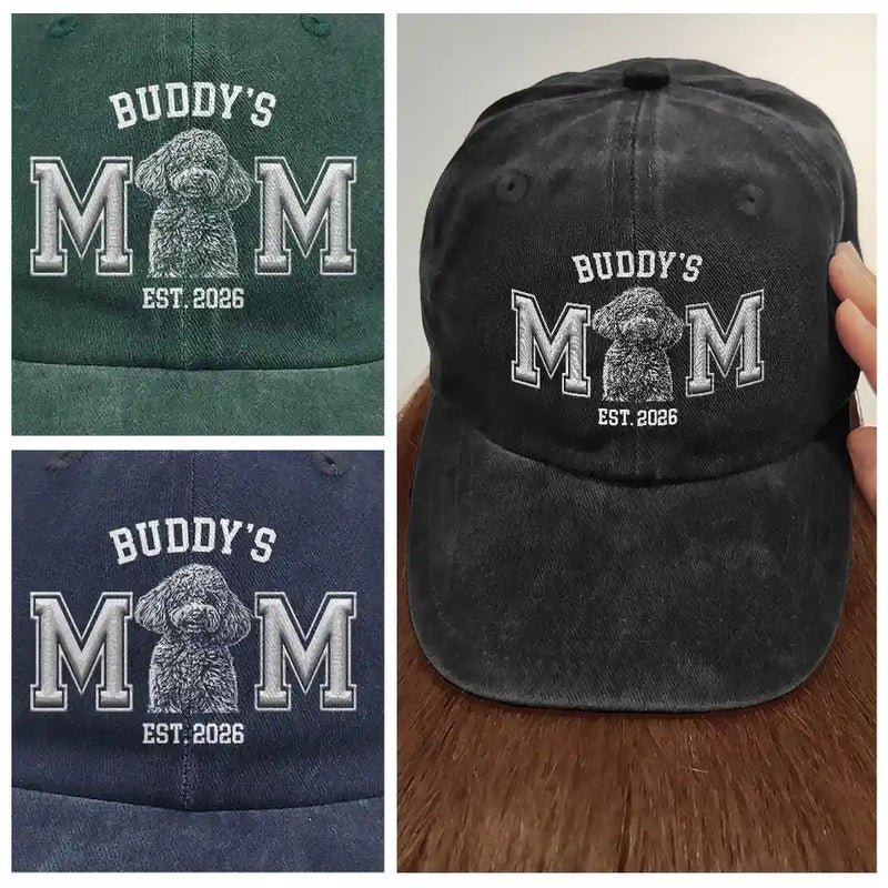Gift For Father,Gift For Mother,Pet Lovers,Pet Mom,Pet Dad,Dog Lovers,Dog Mom,Dog Dad,Cat Lovers,Cat Mom,Cat Dad,Non-Eng,Photo - Pencil Sketch (Dark BG),Adorable - Custom Photo White Pencil Sketch Art New Mom New Dad Est Portrait - Personalized Vintage Washed Denim Cap