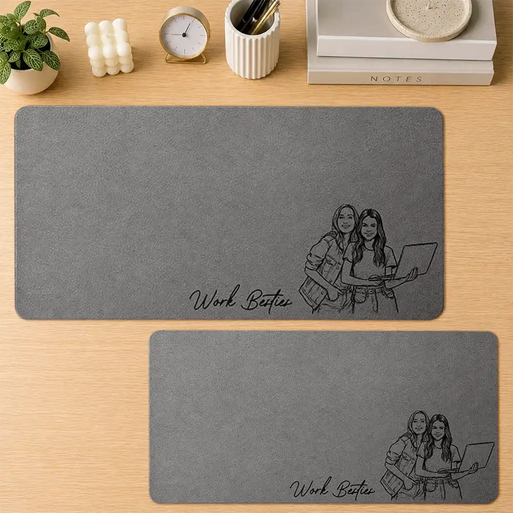 Custom Photo,Gifts For Colleagues,Gift For Bestie,Photo - Pencil Sketch (Bold),Humorous - Custom Photo Bold Sketch The Reason I Don't Punch People At Work - Personalized Leather Desk Mat