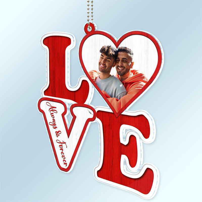 Photo personnalisée Amour éternel - Cadeau d'anniversaire, d'anniversaire pour conjoint, amoureux, mari, femme, petit ami, petite amie, couple - Cintre de voiture en acrylique personnalisé