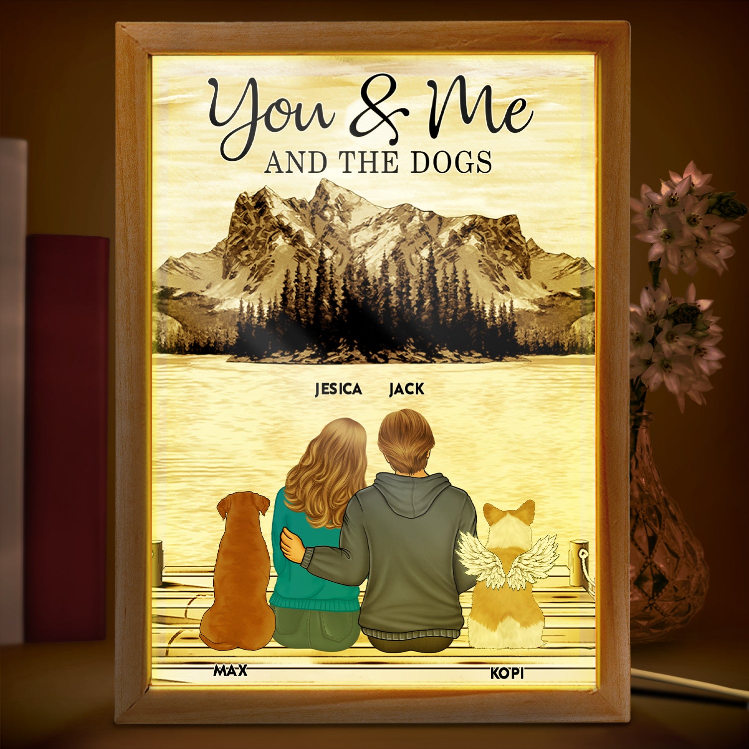 You & Me And The Fur Babies - Anniversary Gift For Spouse, Lover, Couple, Pet Lovers - Personalized Picture Frame Light Box