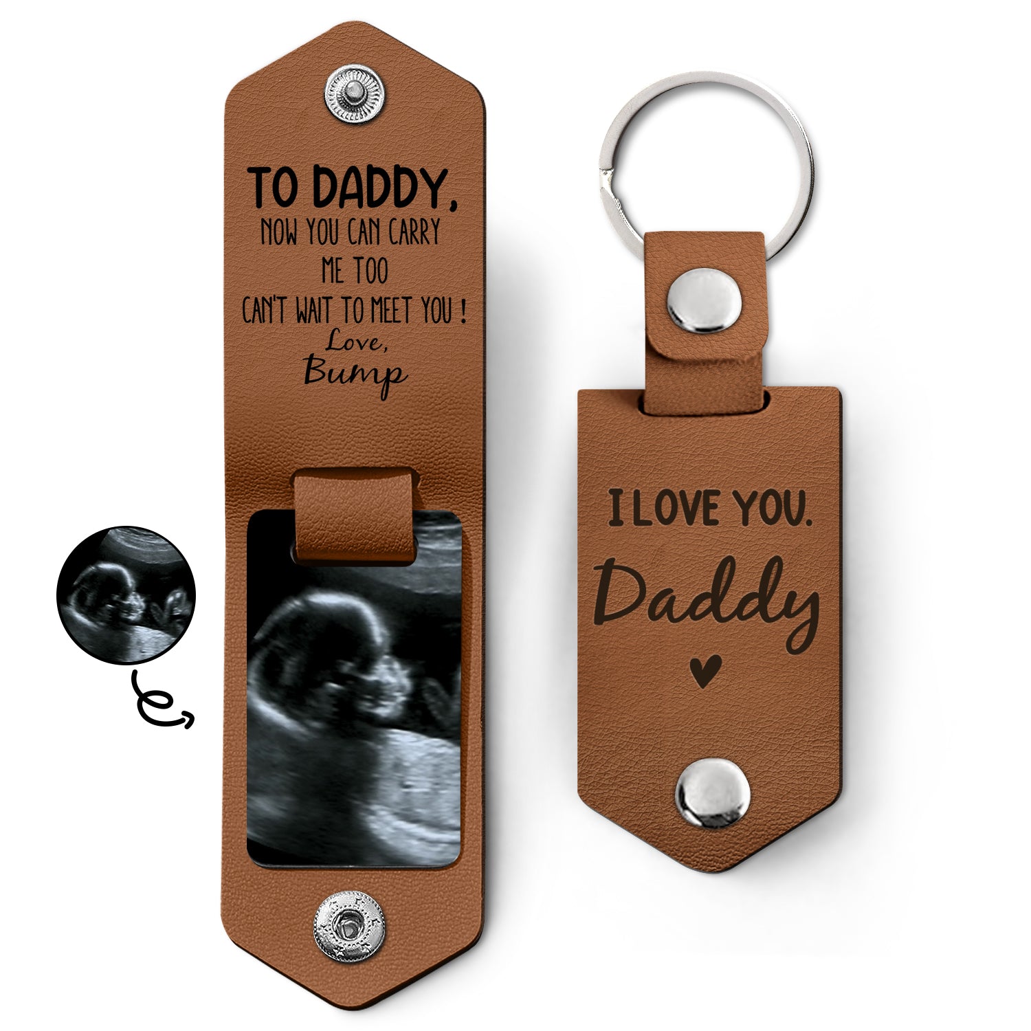 Custom Photo Now You Can Carry Me Too - Gift For Dad, Father, New Parents - Personalized Leather Photo Keychain