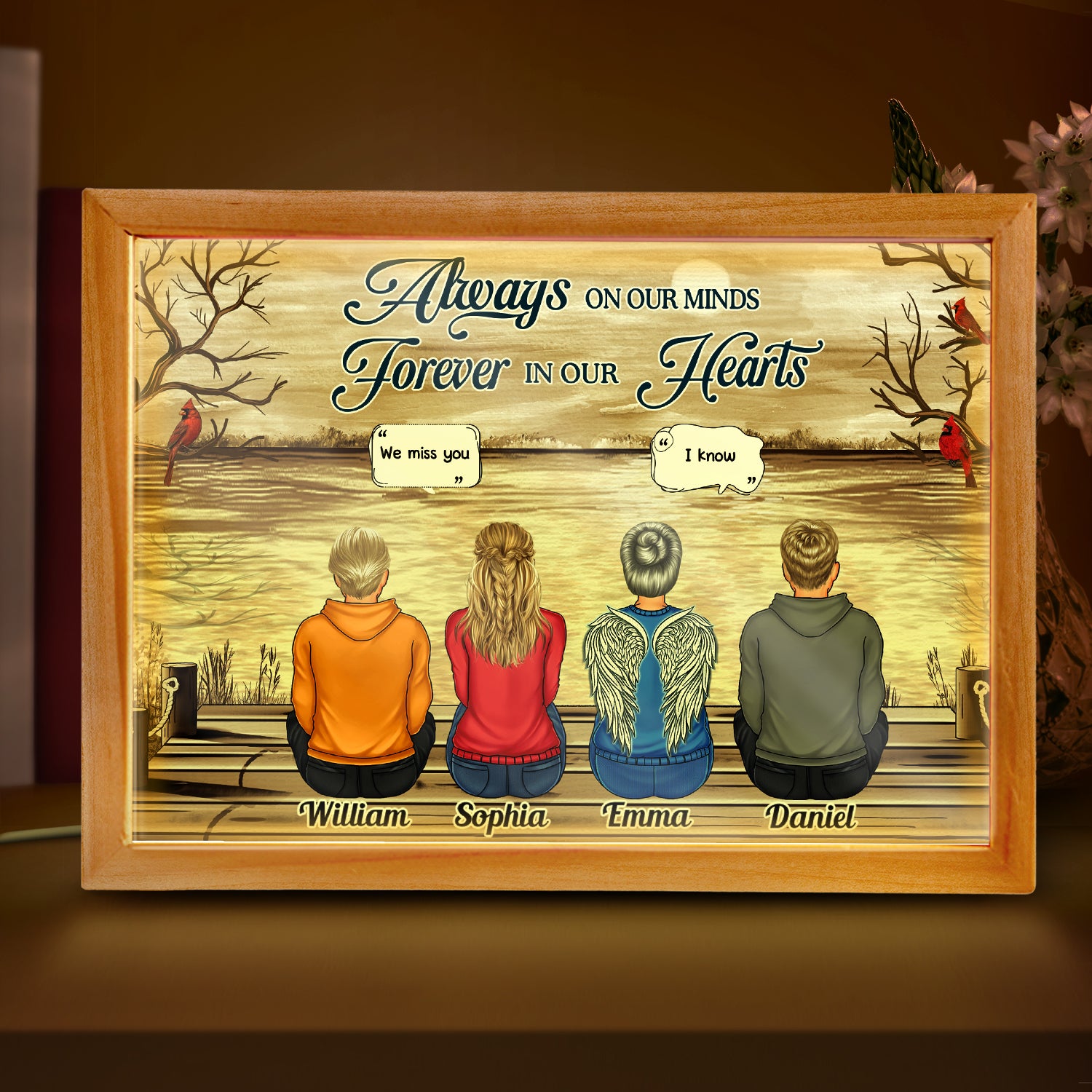 Always On Our Minds Forever In Our Hearts - Memorial Gift For Family, Siblings - Personalized Picture Frame Light Box