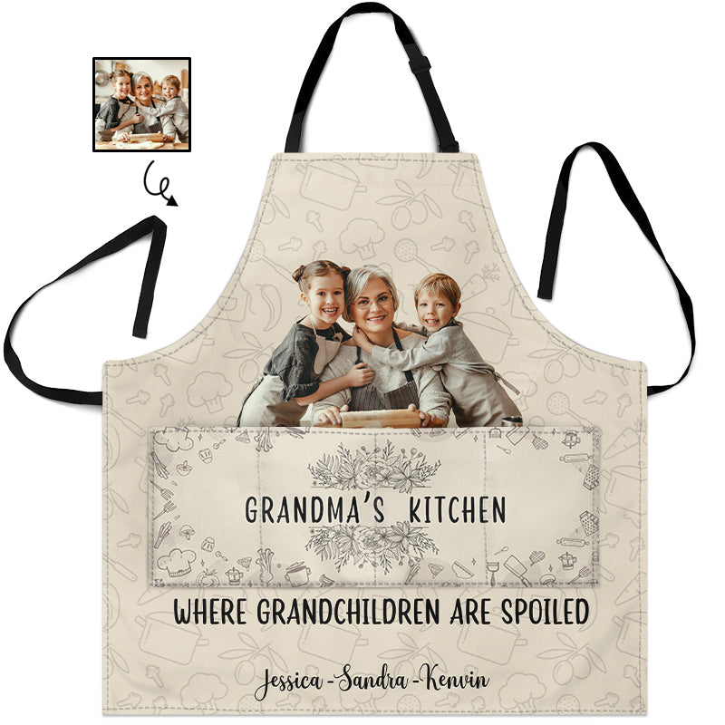 Custom Photo Grandma's Kitchen Where Grandchildren Are Spoiled - Gift For Mom, Grandma - Personalized Apron