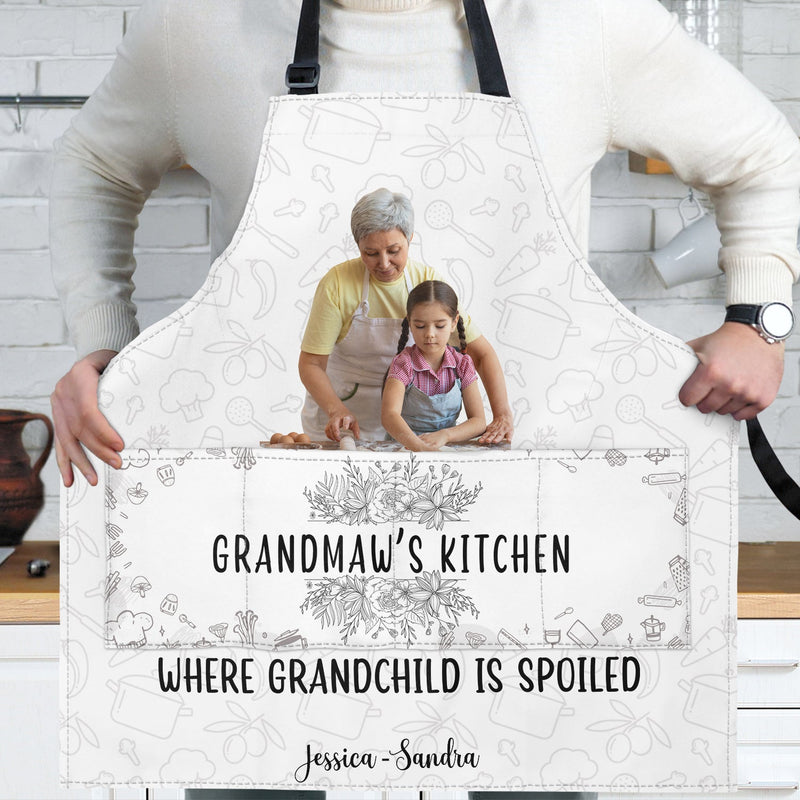 Custom Photo Grandma's Kitchen Where Grandchildren Are Spoiled - Gift For Mom, Grandma - Personalized Apron