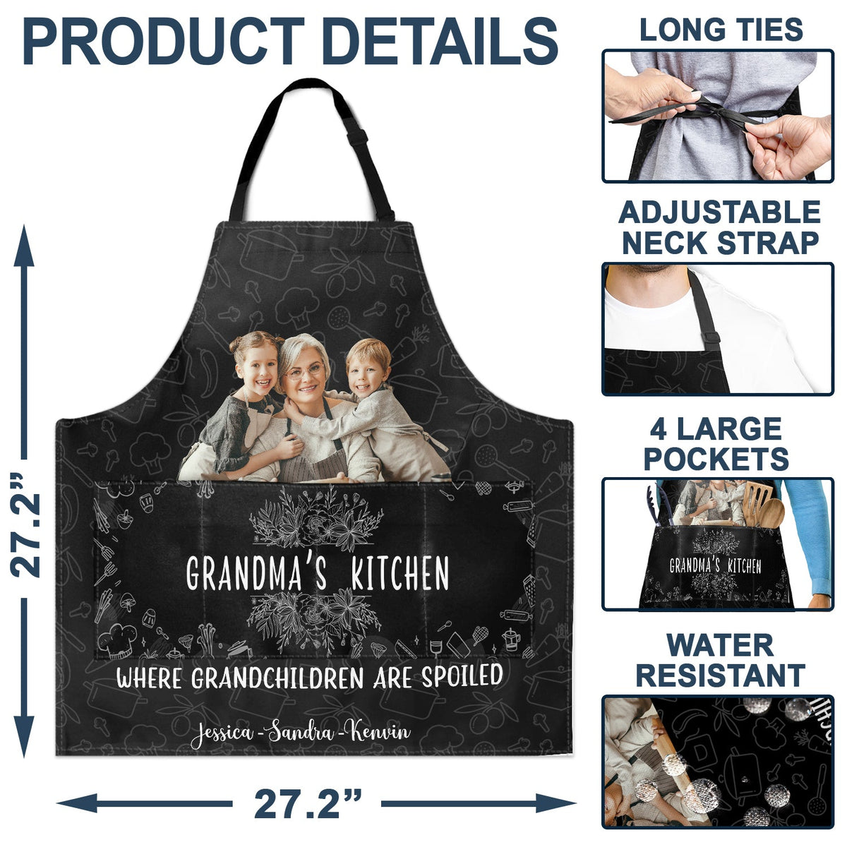 Custom Photo Grandma's Kitchen Where Grandchildren Are Spoiled - Gift For Mom, Grandma - Personalized Apron