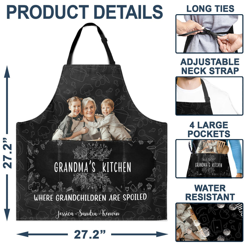 Custom Photo Grandma's Kitchen Where Grandchildren Are Spoiled - Gift For Mom, Grandma - Personalized Apron
