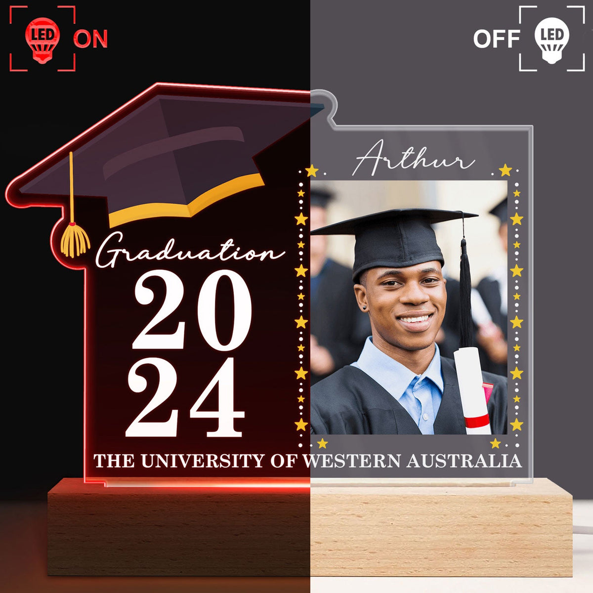 Custom Photo Graduation Celebration - Graduation Gift - Personalized 3D Led Light Wooden Base