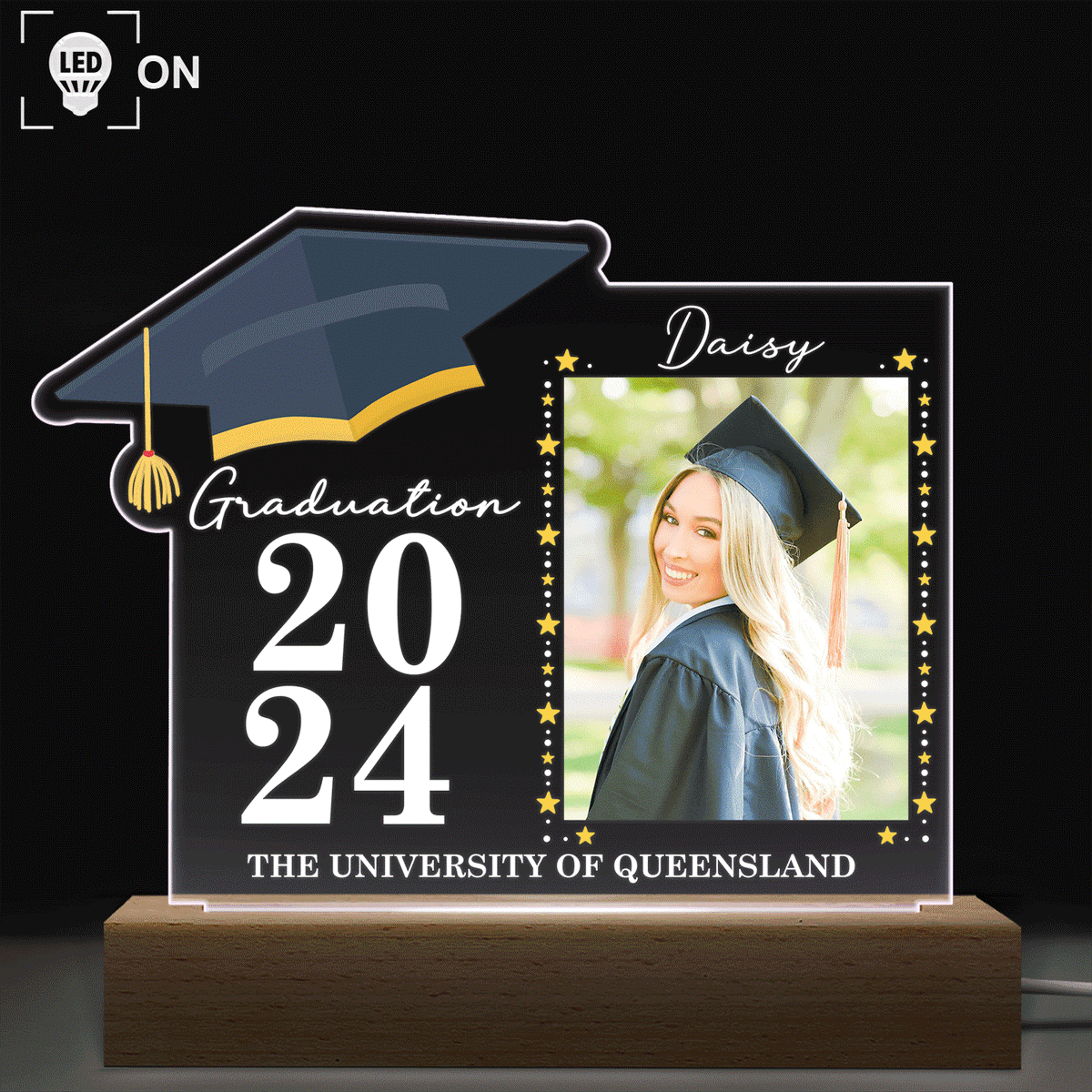 Custom Photo Graduation Celebration - Graduation Gift - Personalized 3D Led Light Wooden Base