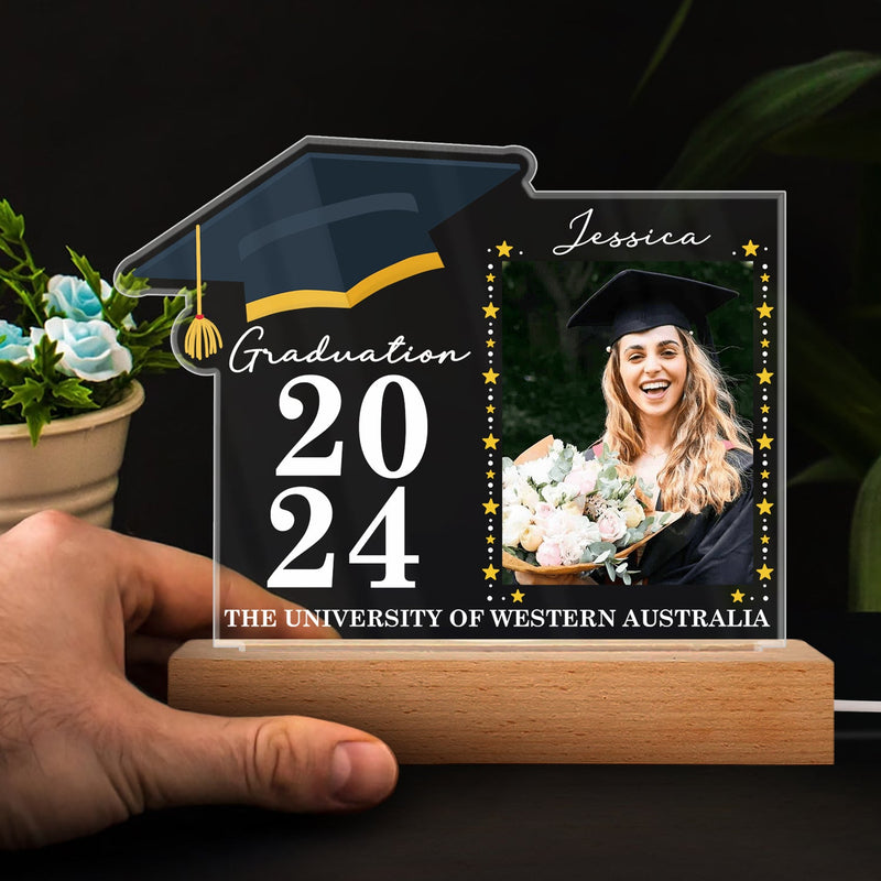 Custom Photo Graduation Celebration - Graduation Gift - Personalized 3D Led Light Wooden Base