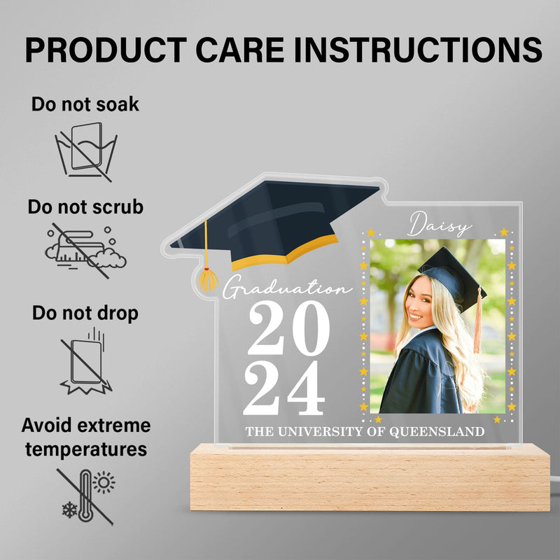 Custom Photo Graduation Celebration - Graduation Gift - Personalized 3D Led Light Wooden Base