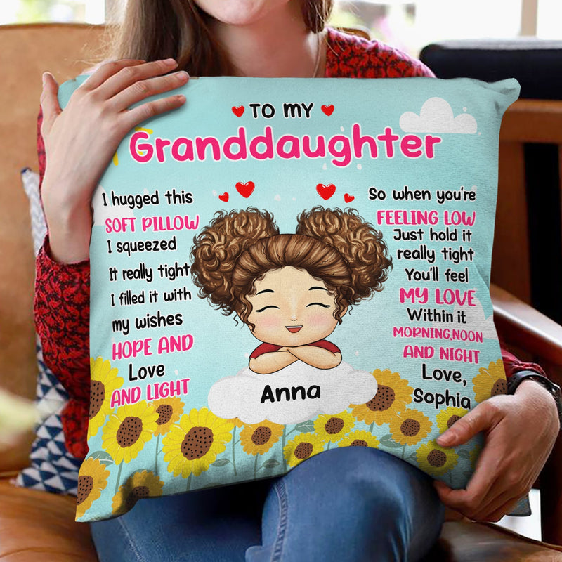 Grandma Mother Hugged This Soft Pillow Sunflowers - Gift For Granddaughter, Grandson, Kids - Personalized Pillow