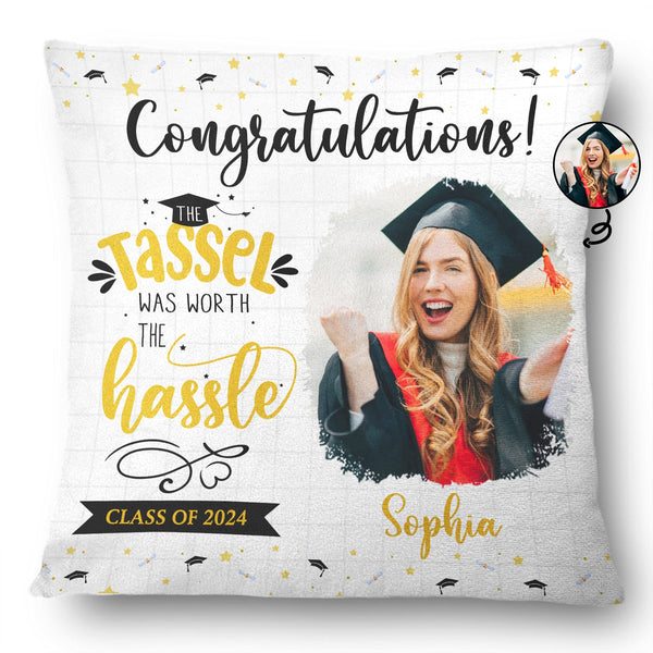 Photo personnalisée Le pompon valait la peine - Cadeau de remise de diplôme - Oreiller personnalisé