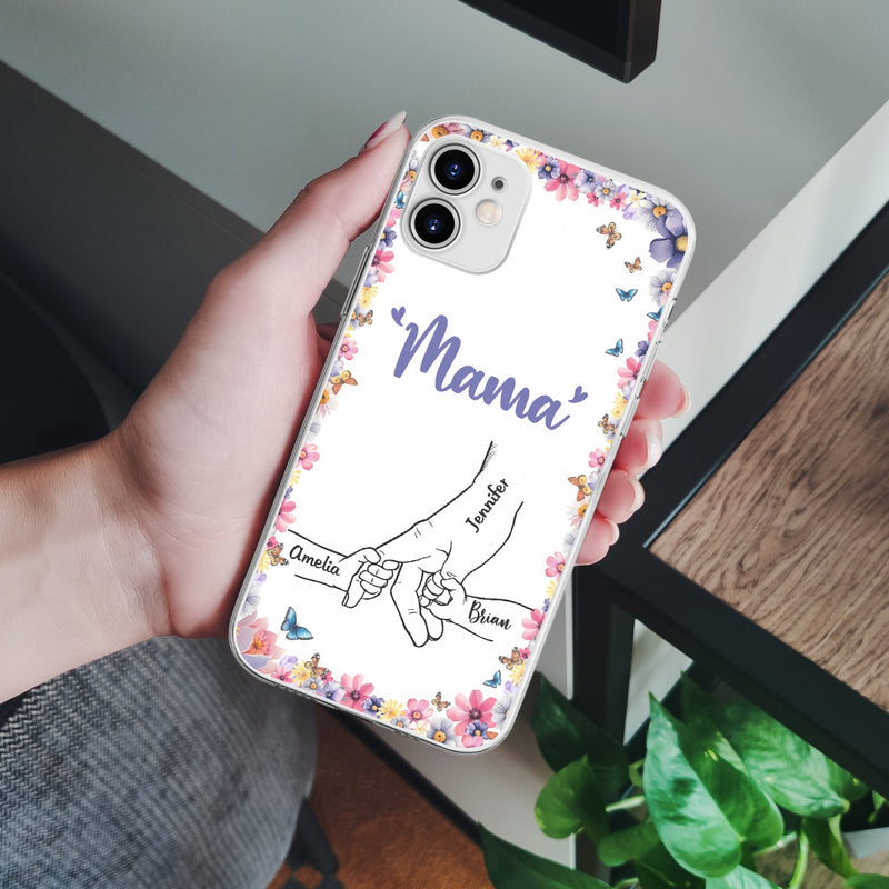 Mom Grandma Kids Hand In Hand - Gift For Mother, Grandmother - Personalized Clear Phone Case