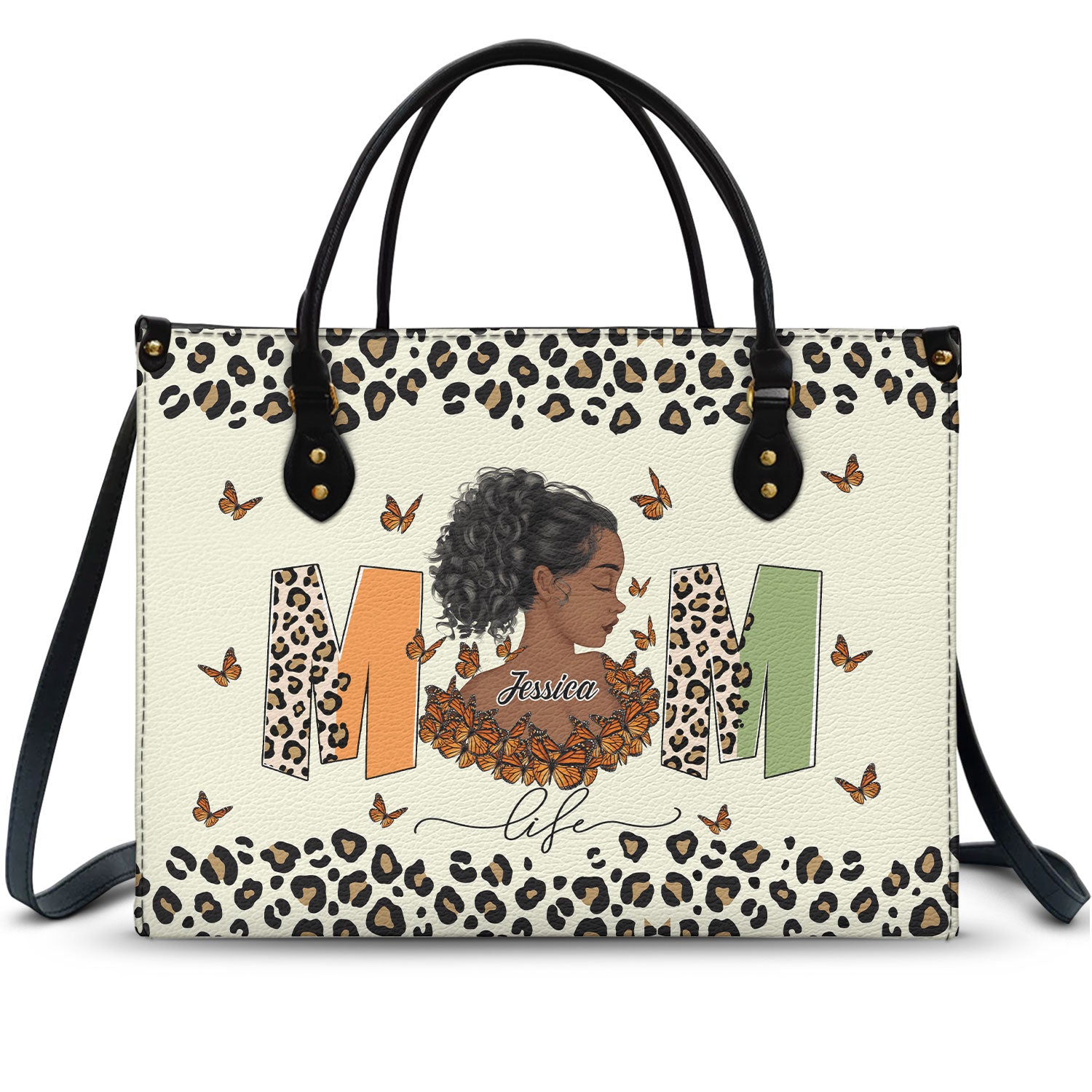 Black Mom Life - Gift For Mother - Personalized Leather Bag