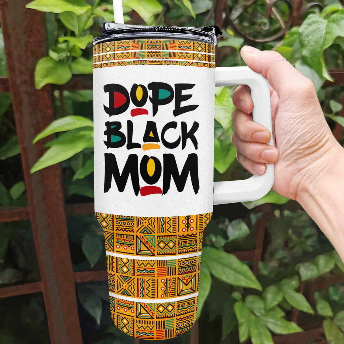 Dope Black Mom - Cadeau pour maman - Gobelet personnalisé de 1 133 ml avec paille