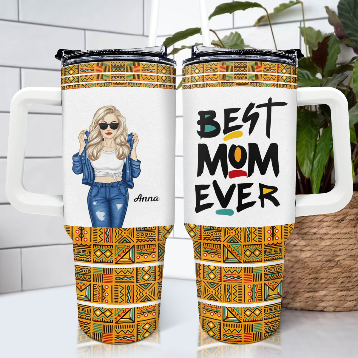 Dope Black Mom - Cadeau pour maman - Gobelet personnalisé de 1 133 ml avec paille
