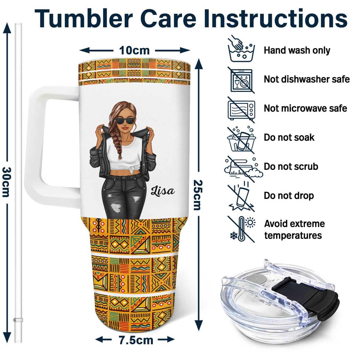 Dope Black Mom - Cadeau pour maman - Gobelet personnalisé de 1 133 ml avec paille