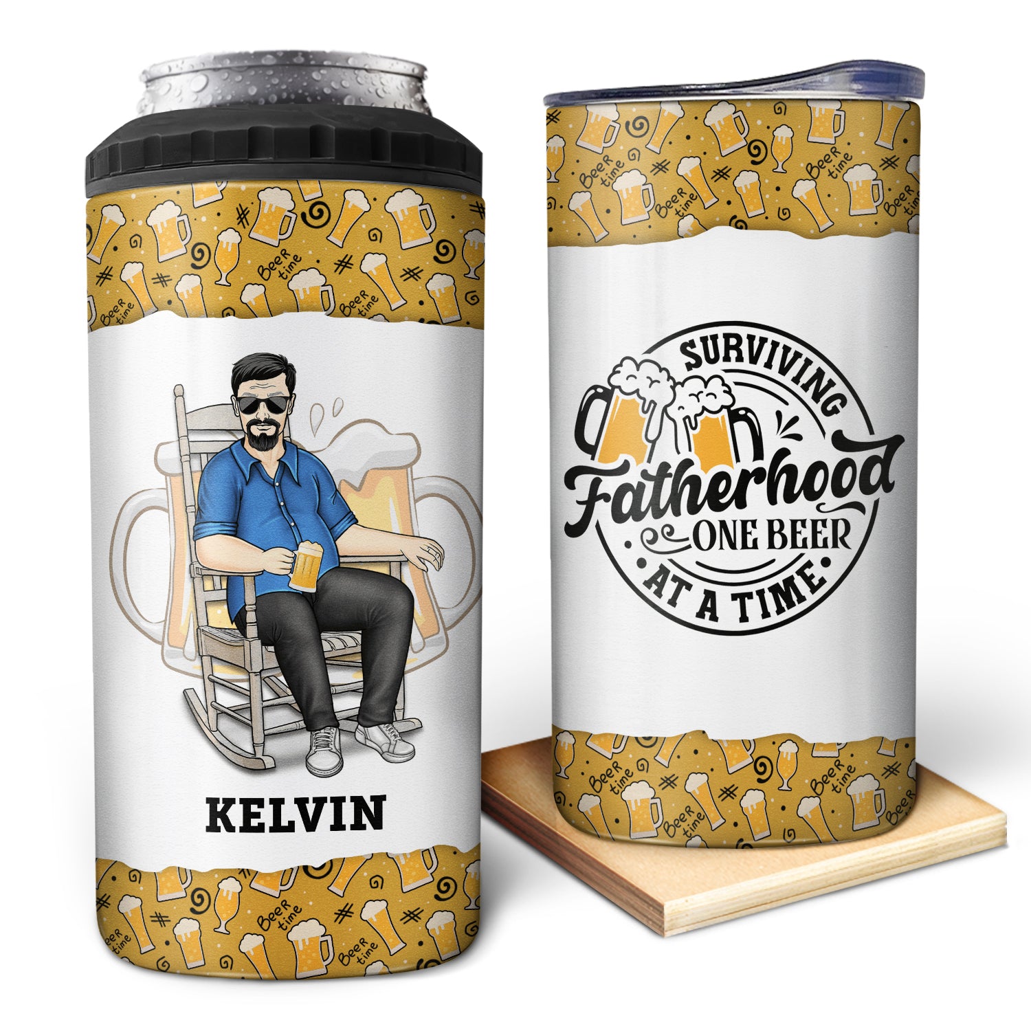 Surviving Fatherhood One Beer At A Time - Gift For Father, Dad - Personalized 4 In 1 Can Cooler