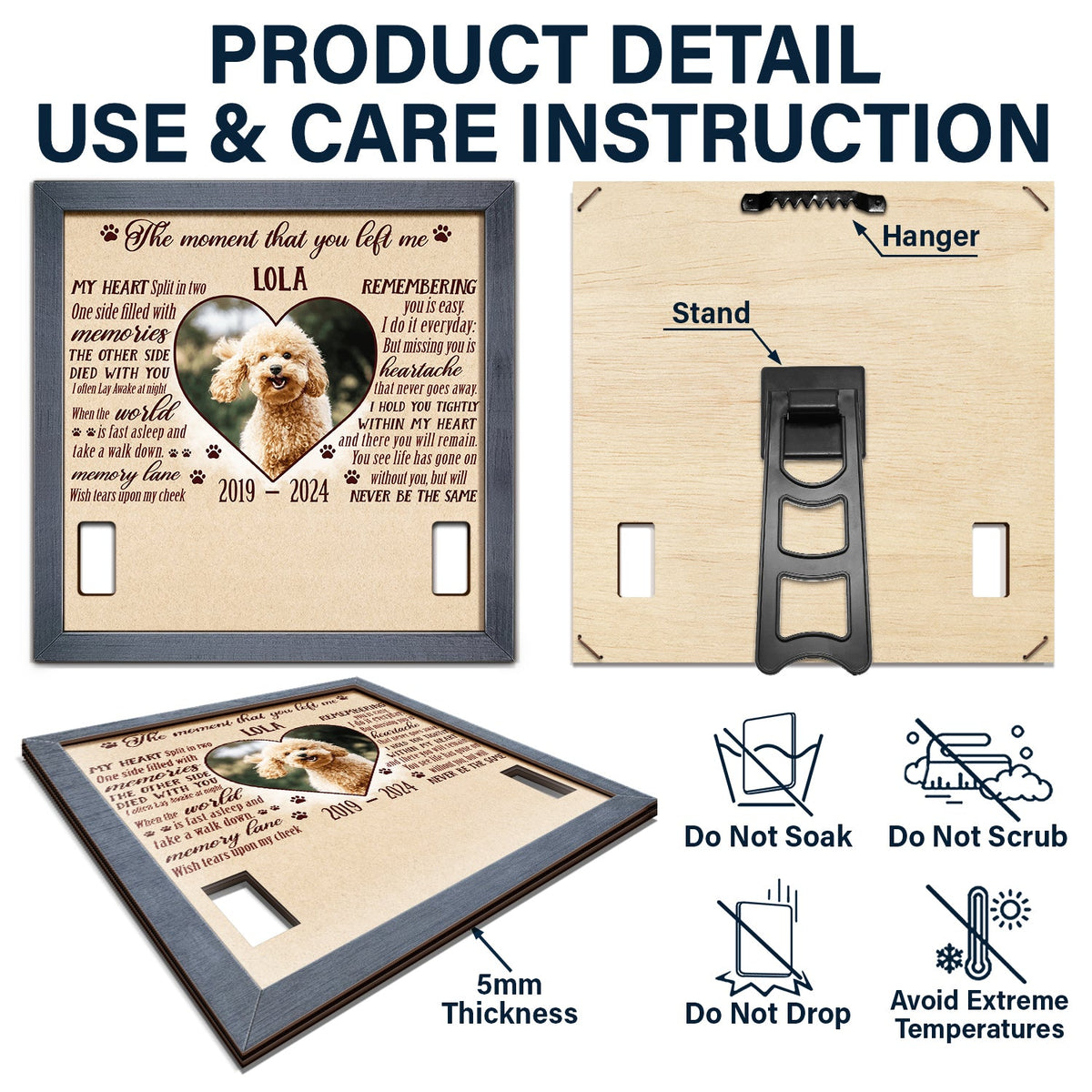 Custom Photo The Moment That You Left Me - Pet Memorial Gift, Cat Lovers, Dog Lovers - Personalized Pet Loss Sign, Collar Frame