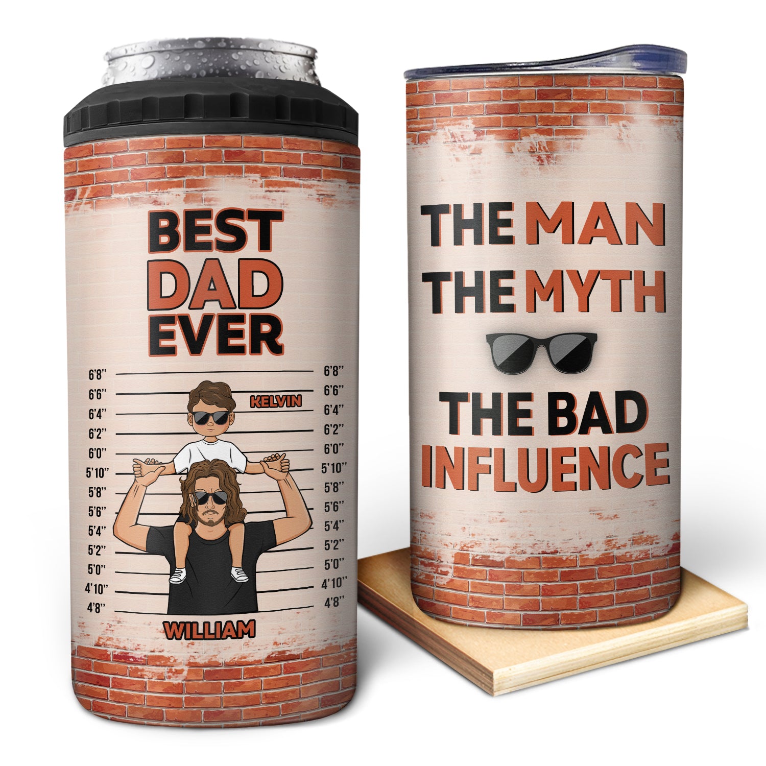 The Man, The Myth, The Bad Influence - Gift For Father, Dad - Personalized 4 In 1 Can Cooler Tumbler