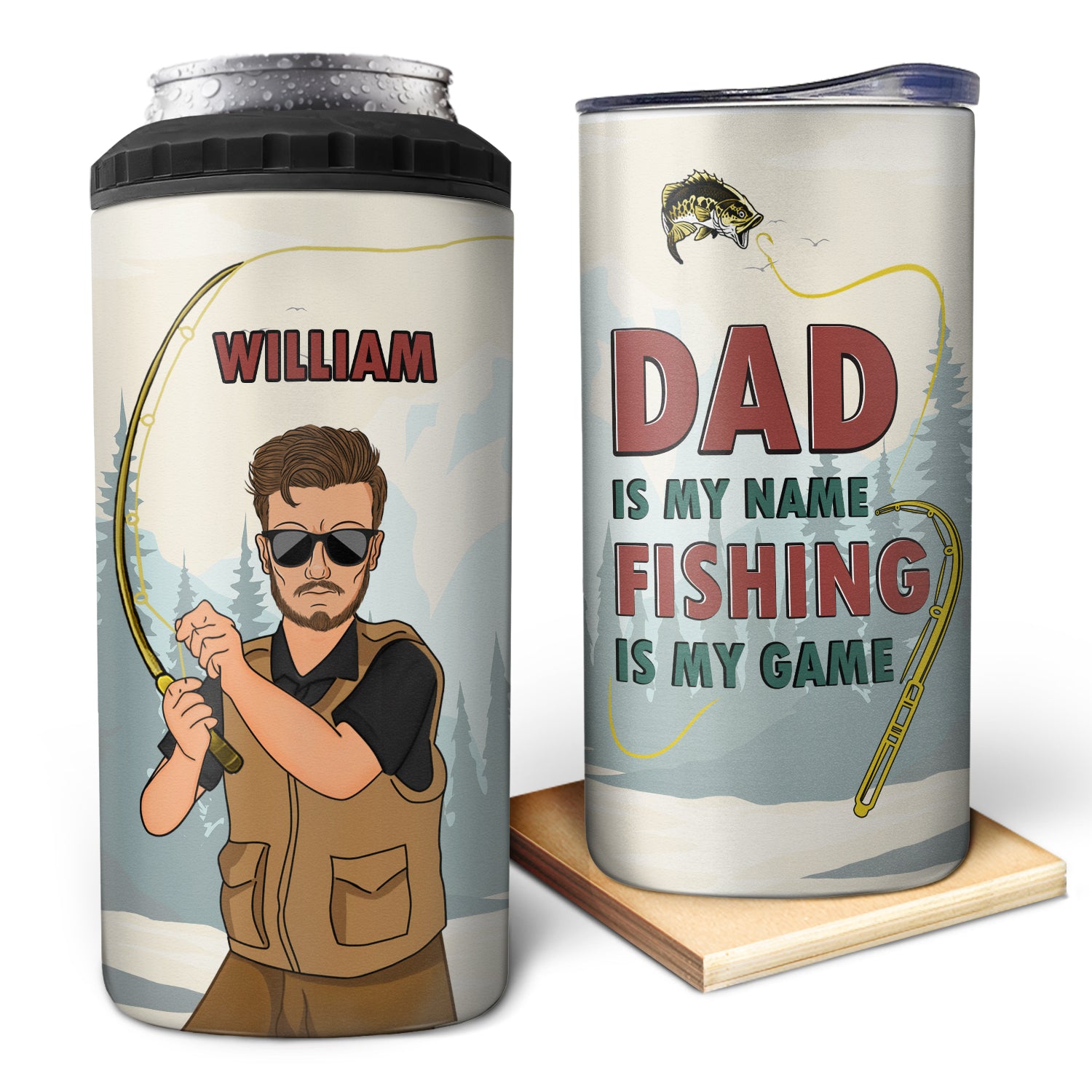Dad Is My Name Fishing Is My Game - Gift For Father And Grandfather - Personalized 4 In 1 Can Cooler Tumbler