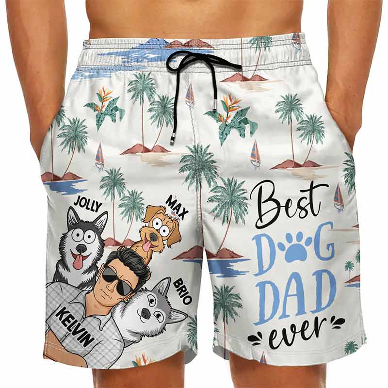 Meilleur papa de chien de tous les temps - Short de plage unisexe personnalisé