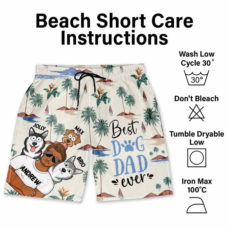 Meilleur papa de chien de tous les temps - Short de plage unisexe personnalisé