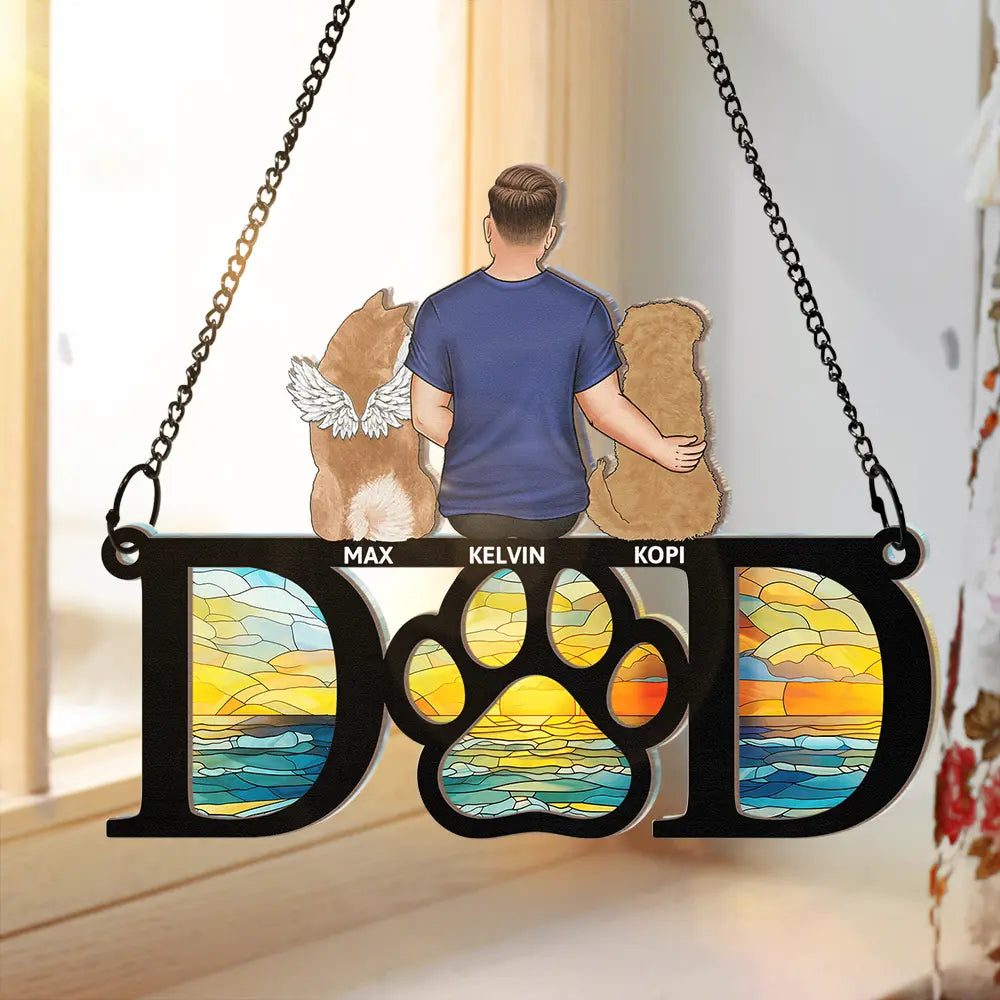 Sympathy Dog Dad Suncatcher - Personalized Window Hanging Suncatcher Ornament