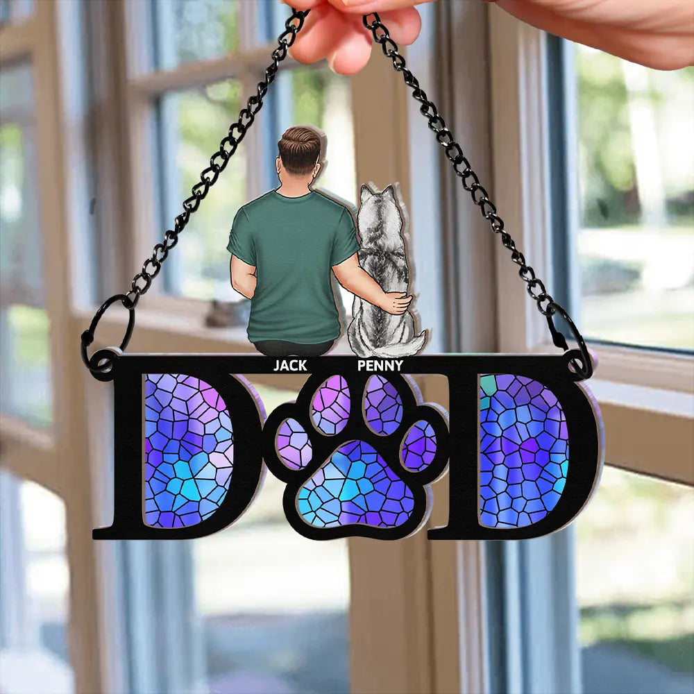 Attrape-soleil personnalisé à suspendre à une fenêtre, motif « Dad Dad » (chien de sympathie)