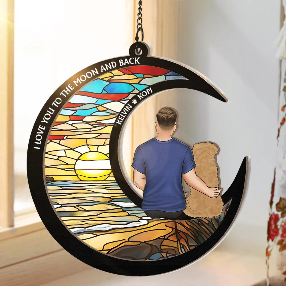 I Love You To The Moon And Back - Personalized Window Hanging Suncatcher Ornament