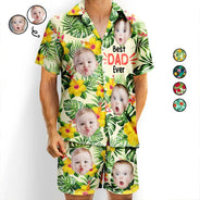 Photo personnalisée « Meilleur papa de tous les temps » - Ensemble chemise et short hawaïens personnalisés
