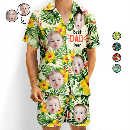Photo personnalisée « Meilleur papa de tous les temps » - Ensemble chemise et short hawaïens personnalisés
