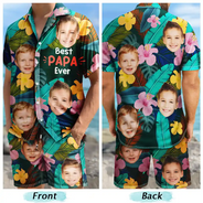 Photo personnalisée « Meilleur papa de tous les temps » - Ensemble chemise et short hawaïens personnalisés