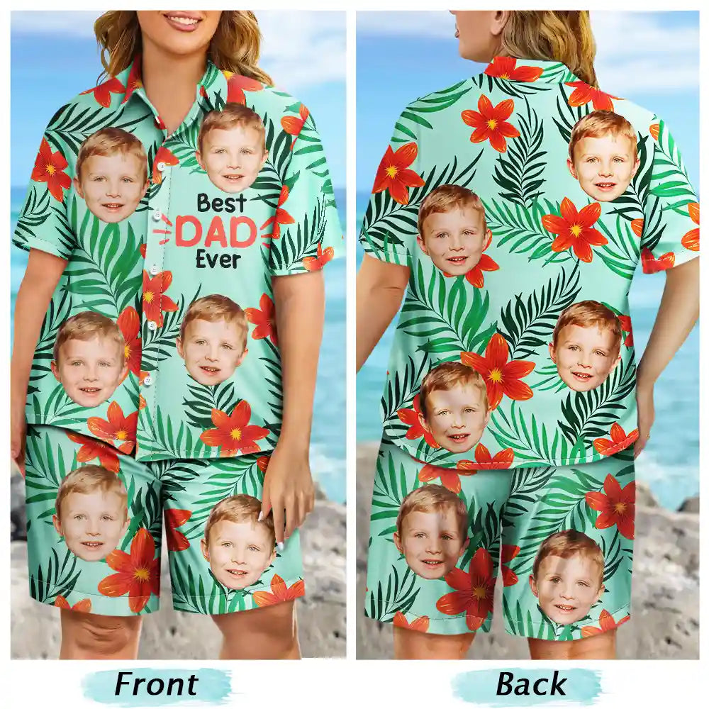 Photo personnalisée « Meilleur papa de tous les temps » - Ensemble chemise et short hawaïens personnalisés