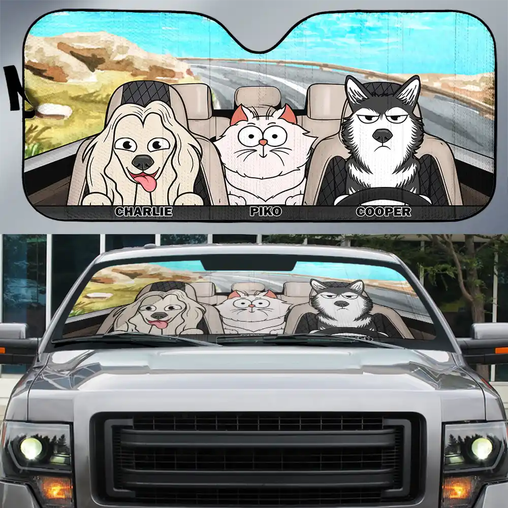 Funny Dog's Cat's Trip - Personalized Auto Sunshade