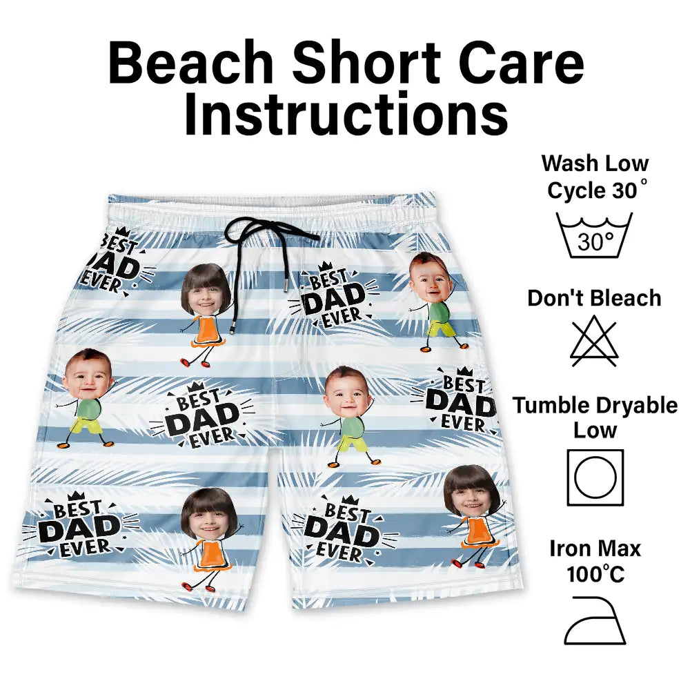 Custom Photo Best Dad Grandpa Ever - Personalized Unisex Beach Shorts