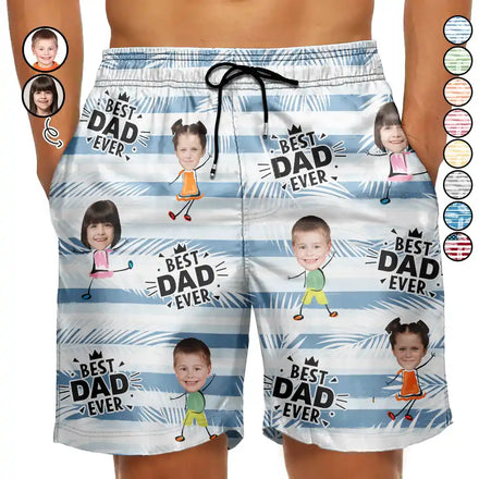 Short de plage unisexe personnalisé avec photo « Meilleur papa et grand-père de tous les temps »