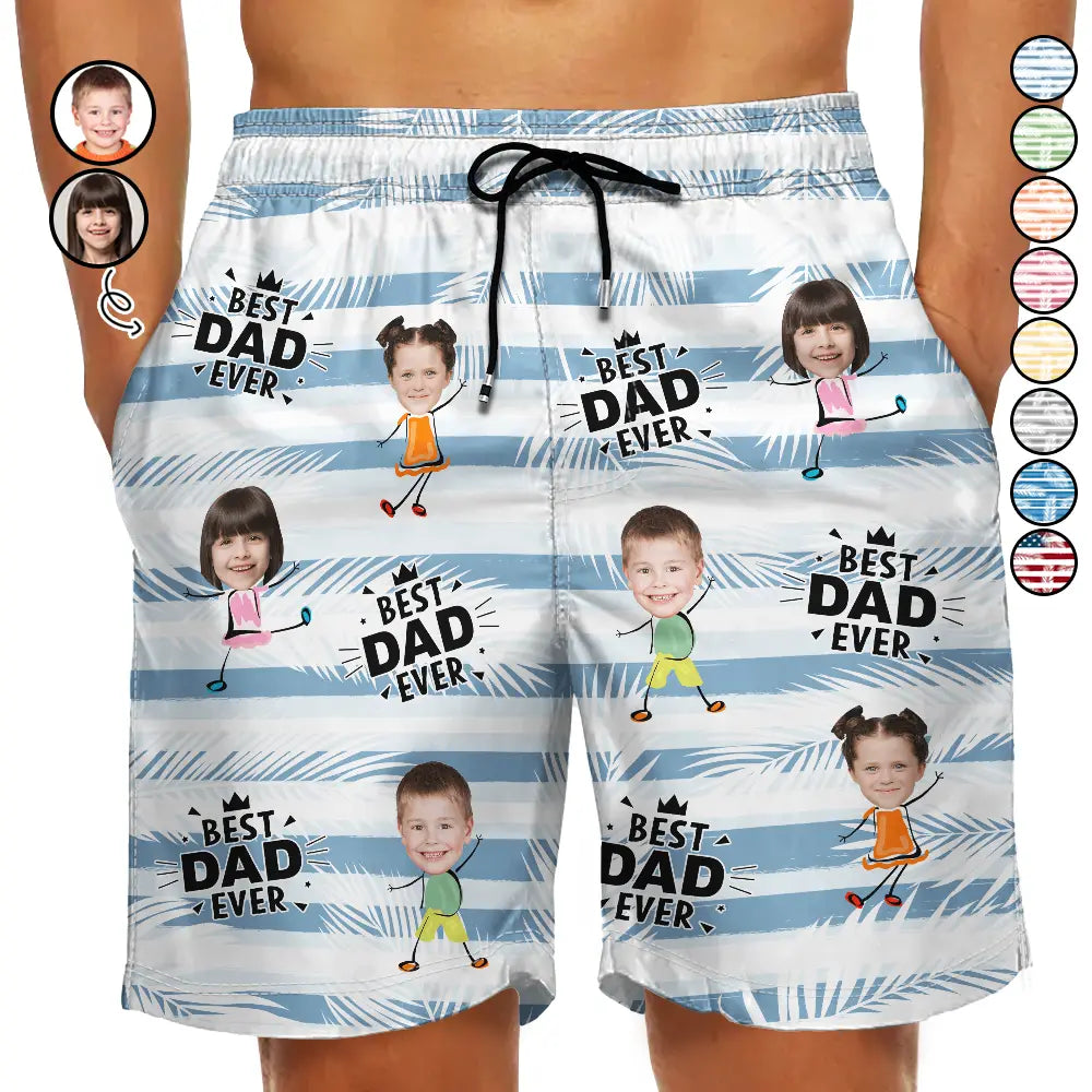 Custom Photo Best Dad Grandpa Ever - Personalized Unisex Beach Shorts