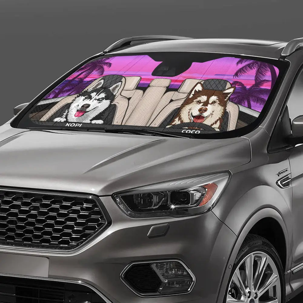 Pet Happy Journey In Sunset Personalized Auto Sunshade Wander Prints
