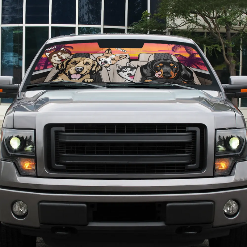 Pet Happy Journey In Sunset - Personalized Auto Sunshade
