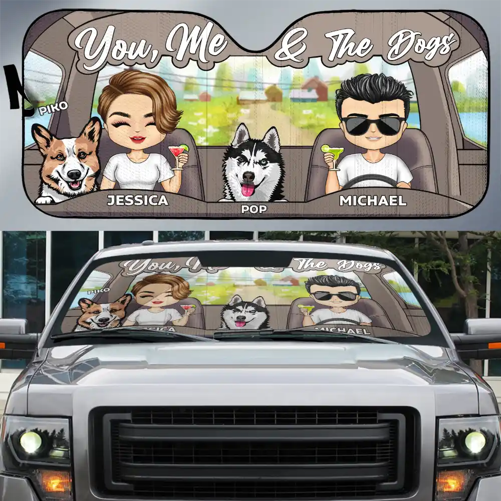 You And Me And The Pet Couples - Personalized Auto Sunshade