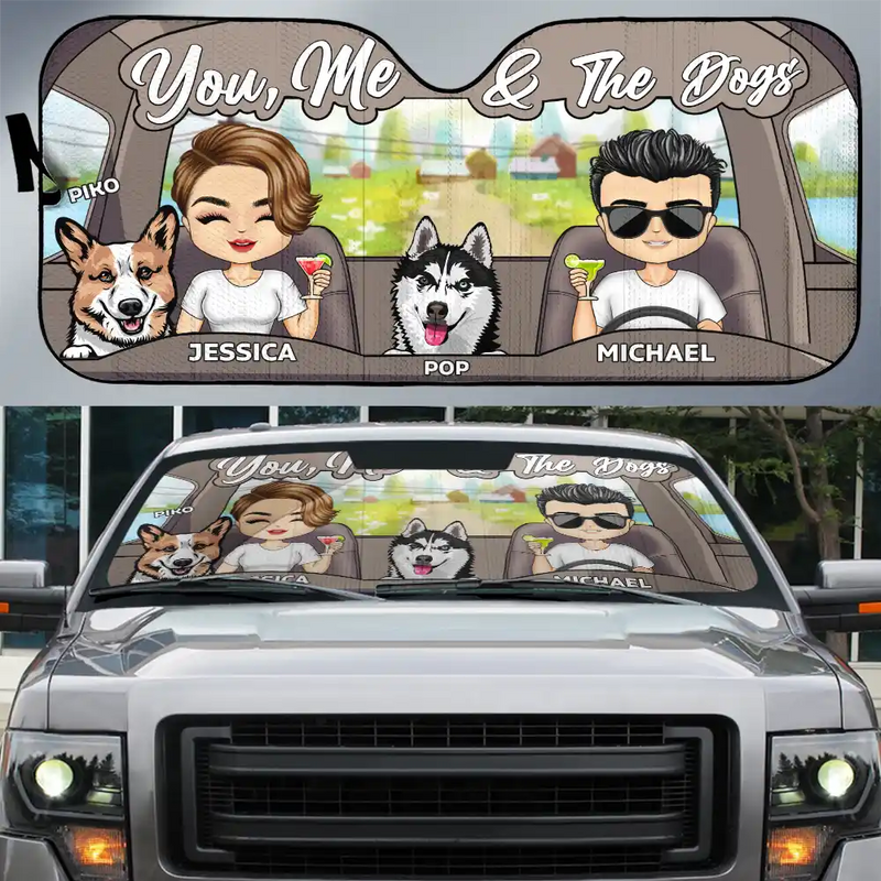 You And Me And The Pet Couples - Personalized Auto Sunshade