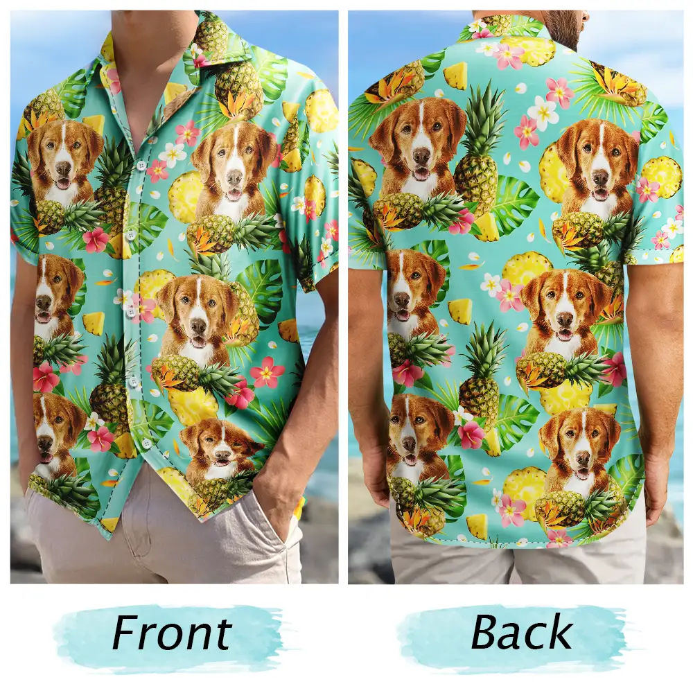Custom Photo Pet Face Family Tropical Background - Personalized Hawaiian Shirt