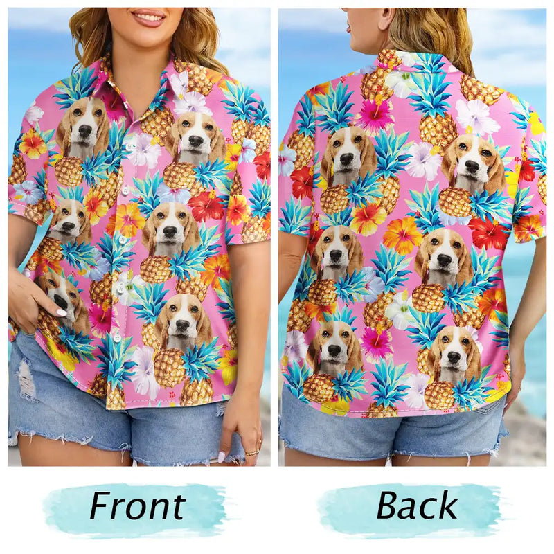 Custom Photo Pet Face Family Tropical Background - Personalized Hawaiian Shirt