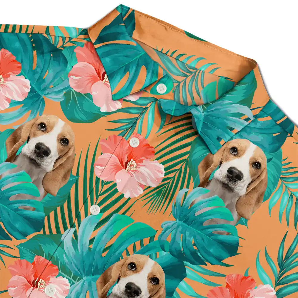 Custom Photo Tropical Leaves Funny Family Pet Face - Personalized Hawaiian Shirt