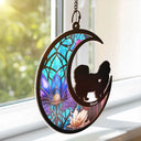 Dog With Stained Glass Moon - Personalized Window Hanging Suncatcher Ornament