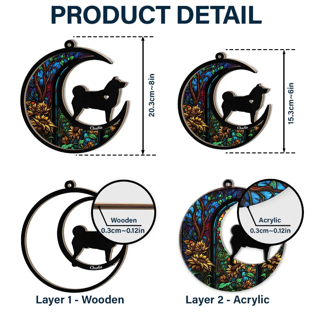 Dog With Stained Glass Moon - Personalized Window Hanging Suncatcher Ornament