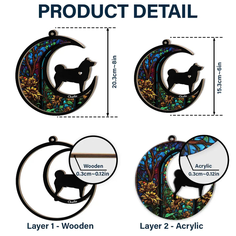 Dog With Stained Glass Moon - Personalized Window Hanging Suncatcher Ornament