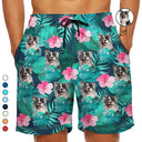Custom Photo Tropical Leaves Funny Family Pet Face - Personalized Unisex Beach Shorts